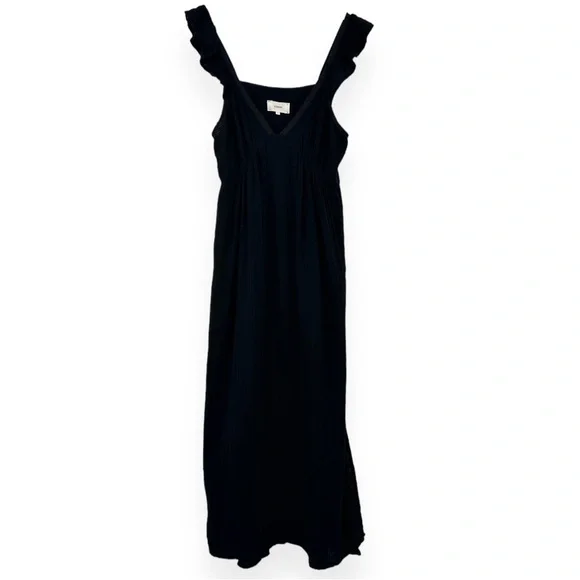 XiRENA Leyla Black Flutter Strap Cotton Gauze Lightweight Sleeveless Midi Dress